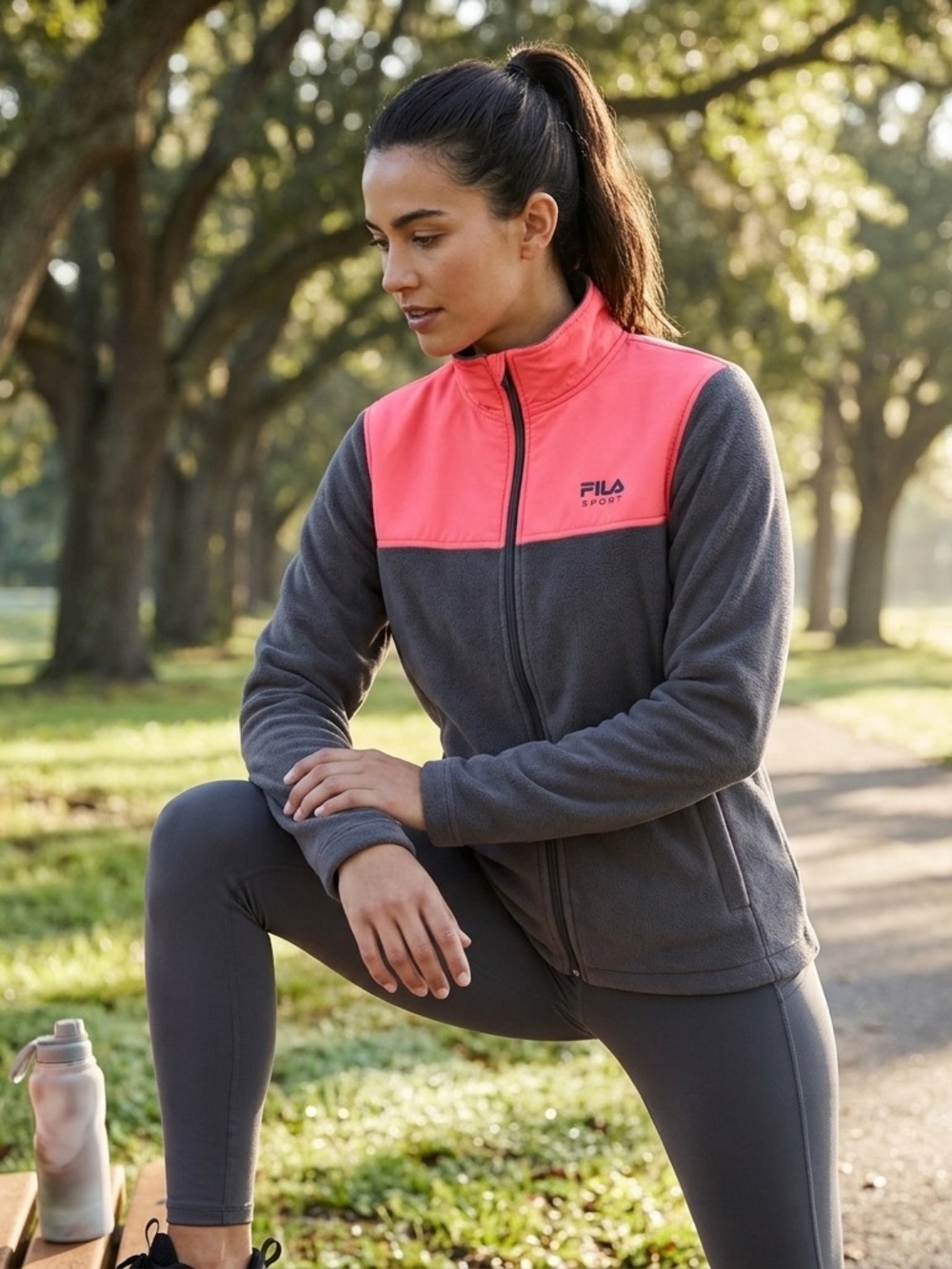 Fila Grey & Coral Full-Zip Fleece Jacket Size M